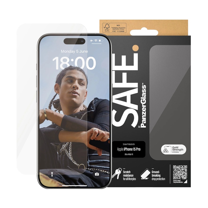 SAFE by Panzer: Glass Fit Screen Protector for iPhone 15 Pro