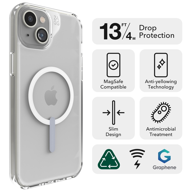 ZAGG Crystal Palace Snap Clear Wireless Charging Case iPhone 15 Plus
