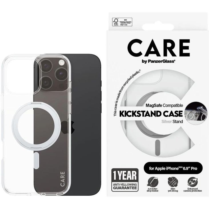 CARE by PanzerGlass Magsafe Kickstand Case for iPhone 16 Pro Max - Silver