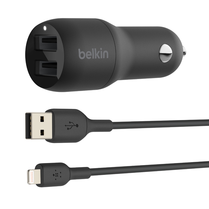 Belkin BoostCharge Dual USB-A Car Charger 24W + USB-A to Lightning Cable