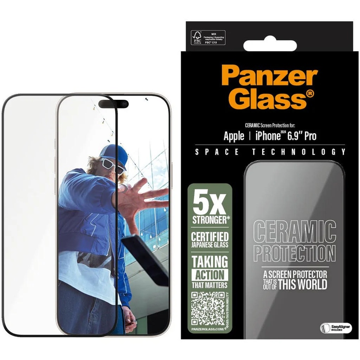 PanzerGlass Ceramic Screen Protector iPhone 16 Pro Max Ultra-Wide Fit