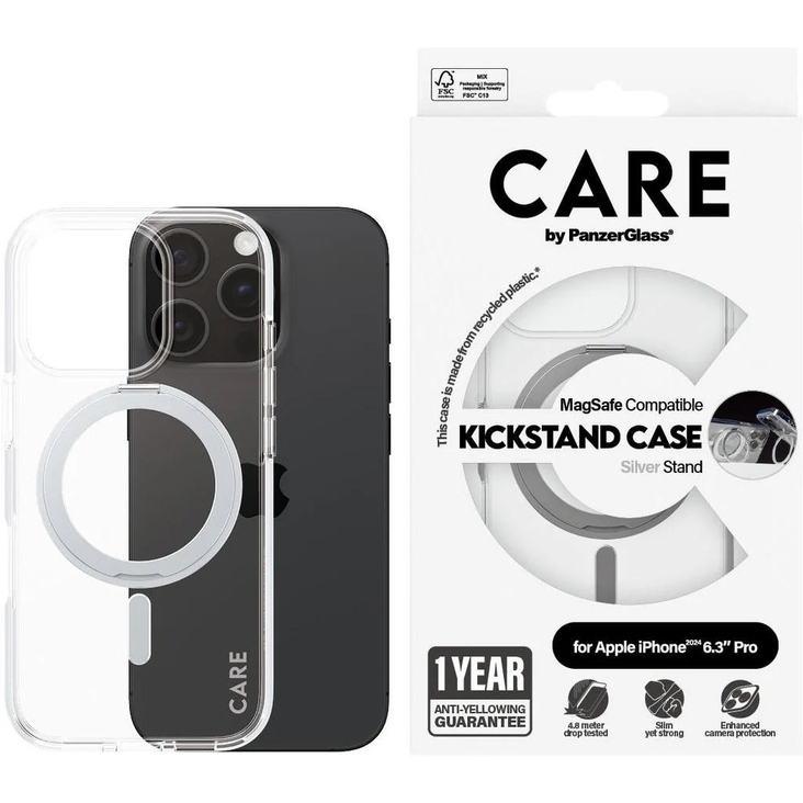 CARE by PanzerGlass Magsafe Kickstand Case for iPhone 16 Pro - Silver